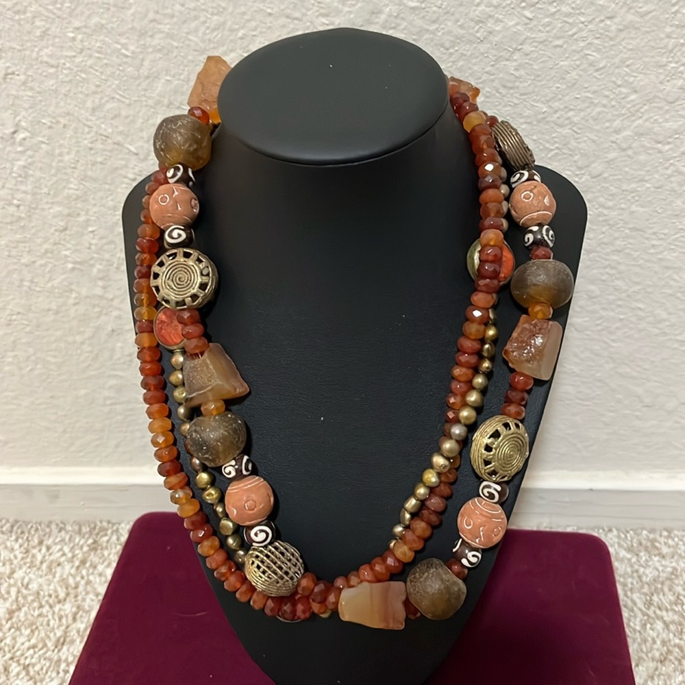 Boutique Hand Made Multicolor Stone, Clay & Metal Beaded Necklace